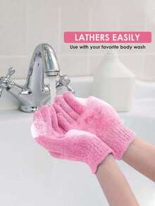 2/4只装斋月沐浴去角质手套，身体磨砂手套，丝瓜络手套，男女通用 - 粉色 - 查看 9