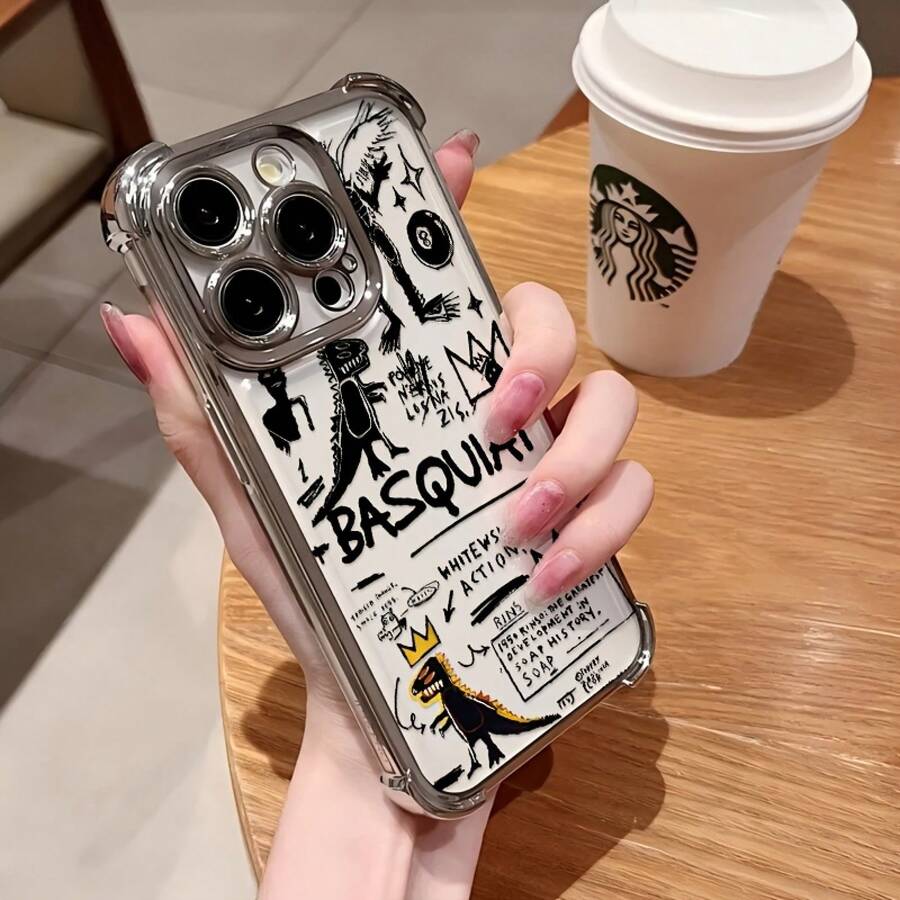 Nueva Funda para Teléfono B-Basquiats en Negro, Compatible con los Modelos de for 17, 16E, 16, 15, 14, 13, 12, 11 Mini, Pro, Max, Air, X, XR, XSMAX, 8 y 7 Plus.Cuenta con una Cubierta Trasera Transparente y Suave Diseñada para Prevenir Caídas, Funda Basquiat, Funda Práctica, Funda Iph Pro, Fundas para Teléfonos, Funda Iph Pro Max, Teléfono para Chica, Teléfono Max, Teléfono para Mujer, Funda Iph, Estética para Teléfono, Funda Lindísima para Teléfono, Funda para Móvil - Color mezclado 1 - Ver 1