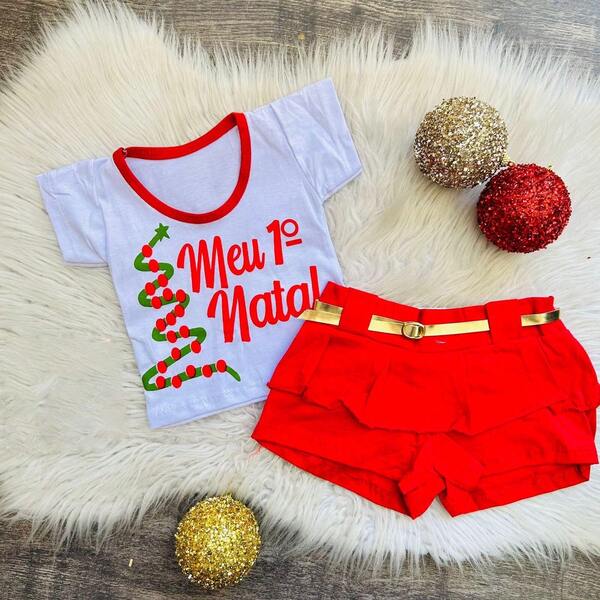 Roupa de Bebê Conjunto Meu Primeiro Natal Menina Natalino