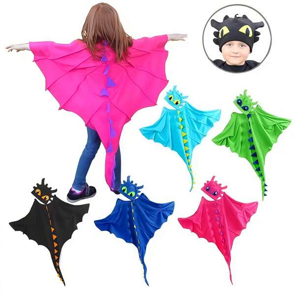 3 Stücke Weihnachts-Kostüm Set, lustiger Dinosaurier Umhang, Umhang, Maske, Augenmaske, Kinderbühnenauftritt Cosplay Outfit, Party Requisiten geeignet für Kleinkinder Jungen und Mädchen Rollenspiel Geschenk
