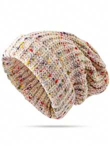 1顶冬季针织羊毛帽，宽松大号头围保暖耳罩，适合旅行、户外活动、街头拍摄和聚会，休闲服饰搭配配饰，男女皆宜。