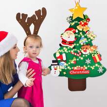 MOLOLAN Set Árbol de Navidad de fieltro DIY con luces, muñeco de nieve de Navidad, Papá Noel y diseño de corona de Navidad, decoraciones de árbol de Navidad, adornos navideños, decoraciones navideñas, decoración de fiesta de Navidad, Nochebuena, decoración de habitación navideña, regalos de Navidad, decoración de pared navideña, decoraciones navideñas para el hogar, decoraciones colgantes navideñas, decoración navideña, bolas de Navidad, regalos de Navidad, Navidad, decoración de Año Nuevo 2026 - Árbol de Navidad de fieltro - Estilo Papá Noel - Ver 6