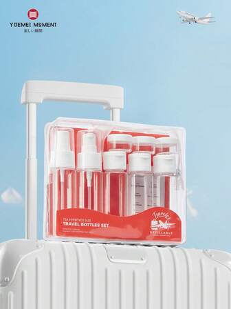 YUEMEI MOMENT MC Set[EVA 3D Bag]Black/White, 50ml - 6pcs/8pcs Travel Refillable Bottle Set, Cosmetic Refill Bottles For Shampoo, Body Wash, Conditioner, Toner, Facial Cleanser