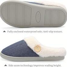1 Pair Unisex Warm & Comfortable Memory Foam Slippers, Knitted Fabric With Faux Fur Lining, Non-Slip Rubber Sole For Indoor & Outdoor Wear - Multicolor - View 4