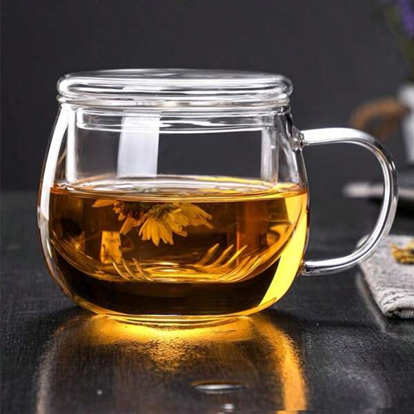 3pcs Borosilicate Glass Tea Set With Filter, Thick Transparent Glass Cup With Handle & Lid, Business/Office Insulated Tea Infuser Cup