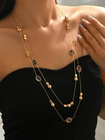 1pc Sexy & Fashionable Bohemian Multi-Color Corn Chain Necklace, New Faux Pearl Heart Pendant Necklace, Multi-Heart Double Layer Necklace, Multi-Color Resin Block & CCB Gold Chain Layered Necklace, 4-Leaf & 5-Leaf Clover Silver Chain Necklace, Imitation Turquoise Bead & Glass Bead 3-Layer Necklace, Rhinestone Decorated Gold Chain Double Layer Necklace, Versatile & Elegant Suitable For Daily Wear, Gift For Valentine's Day, Thanksgiving, Friends