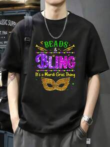 Rosario Camiseta Bling It's A Mardi Gras Thing Camiseta de manga corta de algodón de 220 g, impresión por una cara - Negro - Ver 1