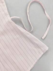 女式粉色条纹翻领长袖衬衫，商务休闲街头复古条纹衬衫