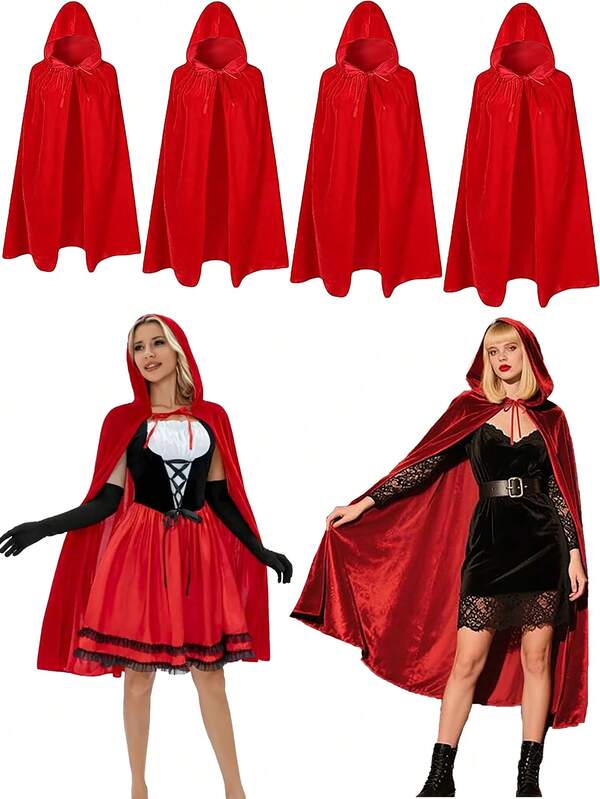 Disfraz de fiesta del cuento de hadas "Caperucita Roja", Capa con capucha de terciopelo de Caperucita Roja, Adecuado para fiestas de Navidad, carnavales, bailes de Año Nuevo y juegos de roles de cuentos de hadas. Capa con capucha de terciopelo, adecuada para niñas y mujeres
