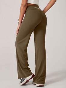 TimeOff 1Pc Women'S Simple Elastic V-Shaped Lifting Straight Wide-Leg Letter Print Sports Pants Tights