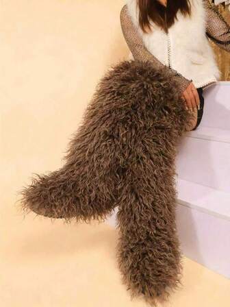 2025 Winter New Fashion Women's 72cm Thigh High Boots, Sheepskin Fur Over-The-Knee Fur Snow Boots