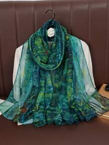 1pc Oil Painting Contrast Color Lightweight Fashion Shawl Scarf