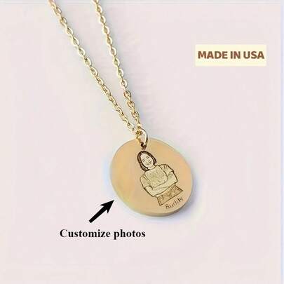 Customized Carving Photo Necklace - Personalized Stainless Steel Portrait Pendant, Elegant And Cute Design, High Quality Durable Women's Jewelry, Perfect Gift For Mother's Day&Christmas, April Birthstone Options, Daily And Party Wear, Customized Necklace, Multi Functional Accessories, Copper Plating