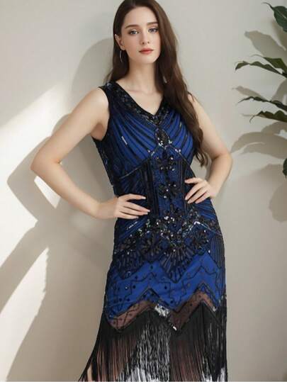 Antsparty 1920s Flapper Dresses For Women, 9PCS Fringed Sequin Dress With 20s Accessories, Vintage 20s Costumes For Women Ladies