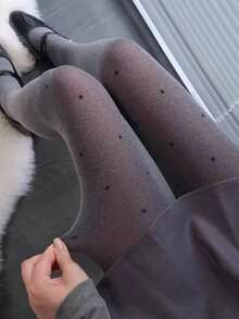 1pc Women's Grey Polka Dot Pantyhose Leggings - Fashionable, Comfortable, Soft - Suitable For Daily Wear, Parties, Dates, Pairing With Skirts In Spring And Autumn - Grey - View 3