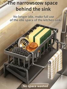 Stainless Steel Kitchen Sponge Holder Soap Dish Rack, Slanted Design To Prevent Water Accumulation, Independent Towel Rack, Mildew-Resistant, Essential For Kitchen And Bathroom