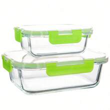 2/10 piezas + 1 juego de recipientes de vidrio para almacenar alimentos, juego de recipientes de vidrio para preparar comidas, recipientes para almacenar alimentos con tapas herméticas, para el almuerzo de la oficina en la cocina del hogar, aptos para lavavajillas/microondas/horno/congelador - Verde 2 piezas - Ver 4