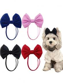 1/2/4 قطع عصابة رأس فيونكة صغيرة للحيوانات الأليفة، مناسبة للكلاب والقطط الصغيرة، هدية كلاسيكية بسيطة أنيقة وفاخرة، مثالية لتزيين الحيوانات الأليفة في رأس السنة وعيد الحب والأعراس - متعدد الألوان - مشاهدة 1