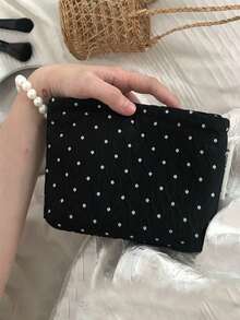 1 Piece, Velvet Fabric With Polka Dot Decoration And Diamond Pattern. It Is A Fluffy And Soft Women's Cosmetic Bag, A Travel Zippered Cosmetic Pouch, A Storage Bag, A Cute Toiletries Bag, A Large-Capacity Cosmetics Organizer Box, A Cosmetics Storage Box , Makeup Room Decor,Makeup Bag,Travel Essential - Multicolor - View 7
