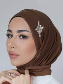 1pc Women's Convenient Button Tie Heavily Embellished Rhinestone Decorated Muslim Instant Hijab - Multicolor - View 6