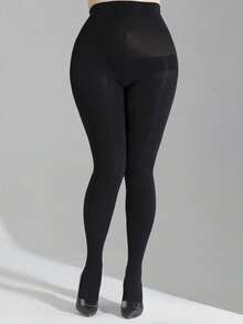 1 Pair Plus Size Women's High Waist Opaque Tights, Solid Color Skinny Fit