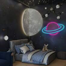 1 Piece "Planet" Themed Neon Sign, Dimmable LED Neon Light, Suitable For Wall Decoration, Bedroom Decorations, Living Room Decorations, Parties, Bars, Clubs, Birthday Gifts For Friends, Gifts For Men, Halloween, USB-Powered Style, And Suitable For Bedroom Scenarios. - Rose Red + Ice Blue - View 5