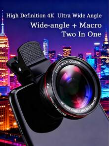 2-In-1 Clip-On Phone Camera Lens Kit, 0.45X Wide Angle Lens (140°) + 12.5X Macro Lens, Suitable For Most Smartphones; Lens Kit With Macro And Wide Angle Lenses For Android Phones