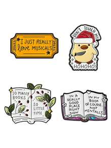 1 Set mit 3/4 Stücke kreativer Buch-Fächer, exklusive witzige Outfit, Spaß Buchstaben Kunst, grüne Pflanze Abzeichen, Musik-Enthusiast Brosche - Verschiedenfarbig - Übersicht 2