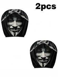 1/2 piezas Funda para reposacabezas de coche con máscara de hacker con diseño impreso en blanco y negro con forma de V, sin relleno para facilitar la limpieza, actualización del interior del vehículo, apta para todos los vehículos, perfecta para el trayecto diario, viajes largos, decoración de Halloween y Navidad - Multicolor - Ver 13