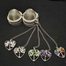 1/5/10 piezas Infusor de té con colgante de árbol de la vida, filtro de té de malla premium, difusor de té con cadena extendida y gancho para infusionar hojas de té sueltas y especias y condimentos, con colgante de piedra natural y cristal