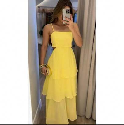 Vestido Longo de Festa Babado Para Festa de Casamento, Formatura, Aniversário Verão