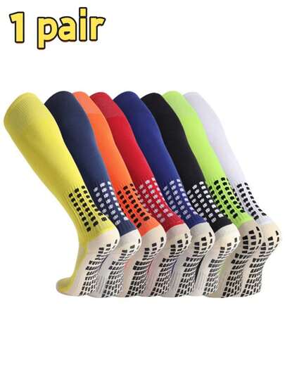 1 Pair Of Elastic Long-Tube Football Socks Over The Knee Thickened Anti-Slip Towel White Bottom Sports Socks