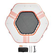 Inflatable Floating Dock, ø8.5FT Inflatable Dock Platform With ø5FT Trampoline Mesh Pool, Non-Slip Floating Platform Water Mat With Portable Bag & Detachable Ladder For Pool Beach Relaxation - 白色+桔色 - 查看 8