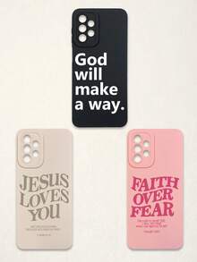 3pcs Christian Style Black/Beige/Pink Phone Cases Compatible With IPhone & Galaxy - Multicolor - View 34