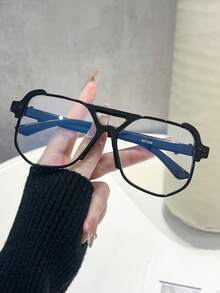 1pc Casual PC (Polycarbonate) Women's Square Frame Flat Lens Dual-Bridge Design Y2K Fashion Item, Versatile For Daily, Party, Street Style - Black - View 2