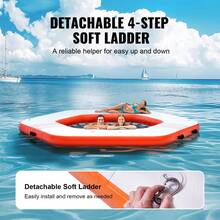 Inflatable Floating Dock, ø8.5FT Inflatable Dock Platform With ø5FT Trampoline Mesh Pool, Non-Slip Floating Platform Water Mat With Portable Bag & Detachable Ladder For Pool Beach Relaxation - 白色+桔色 - 查看 5