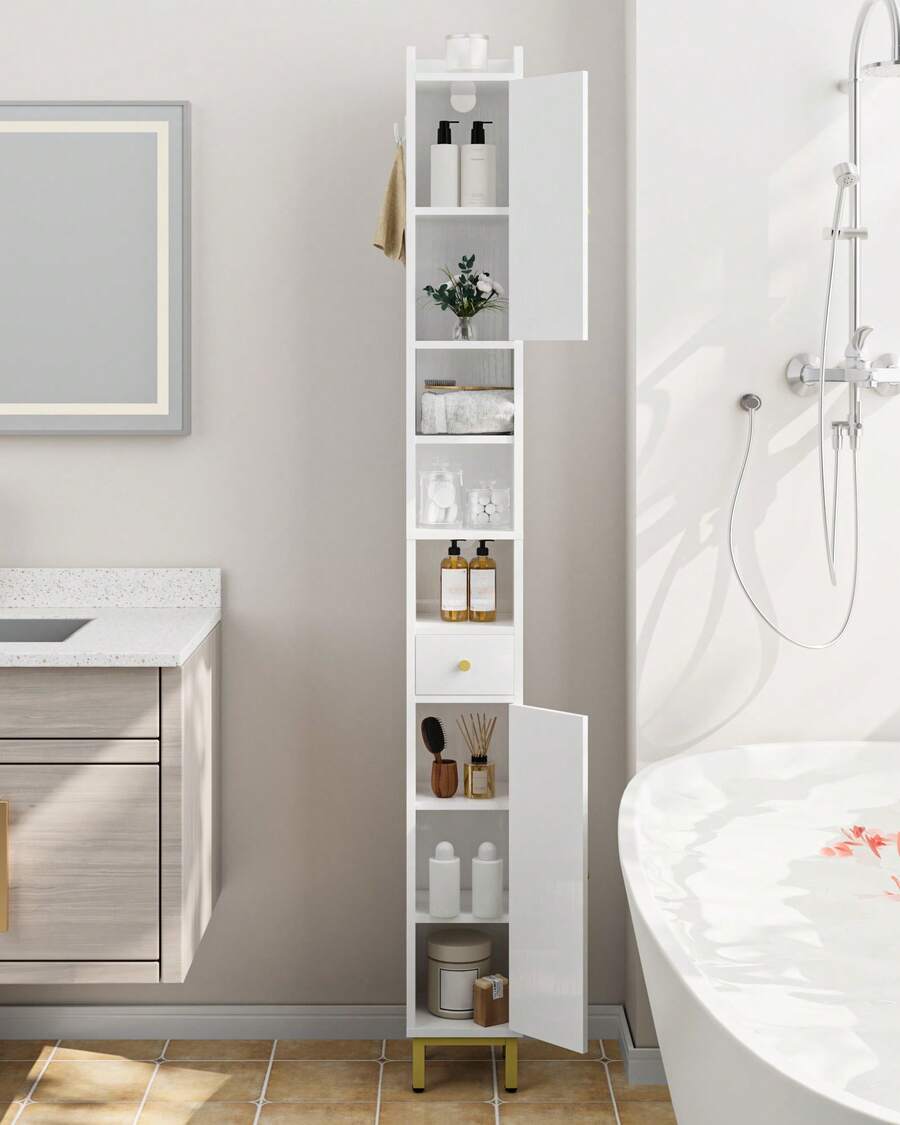 HaluPeit Bathroom Cabinet With Adjustable Shelves, Freestanding Floor Cabinet, Tall Bathroom Storage Cabinet With Doors & Drawer, Narrow Toilet Paper Storage Cabinet, White - trắng - Xem 1