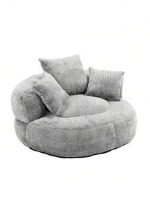 Chenille Lazy Sofa, Single Seat Bean Bag Sofa Chair, High-Back Durable Soft Comfort Recliner, Casual Living Room Sofa Chair, Includes 3 Pillows, Indoor/Outdoor Use, No Assembly Required, Suitable For Living Room, Bedroom, Dormitory And Apartment (Light Gray) - 淺灰色 - 查看 8