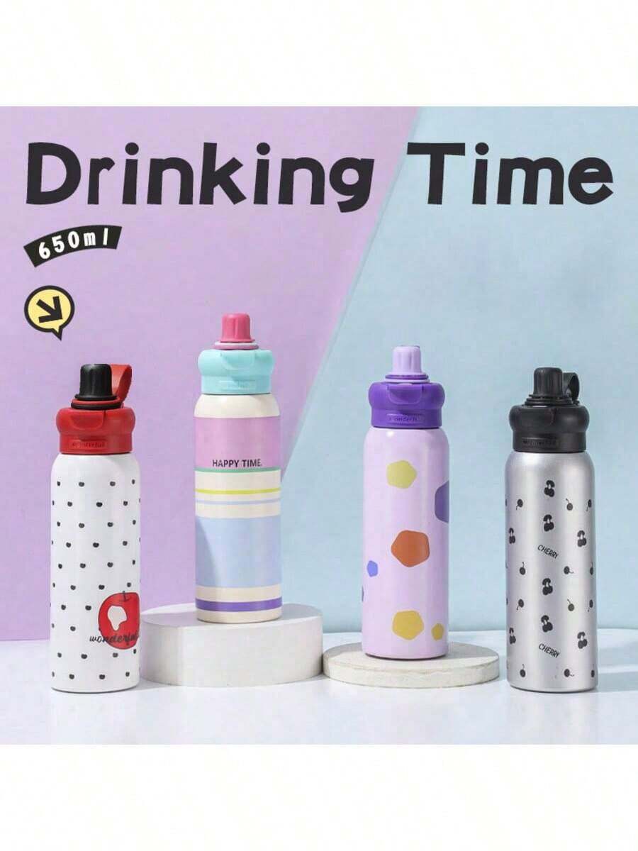 316不锈钢耐用650毫升双吸嘴保温真空水杯大容量保温水瓶运动办公 - 彩色 - 查看 1