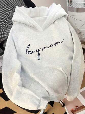 Women's Casual Loose Fit Long Sleeve Hooded T-Shirt, Pocket Embroidery Print Long Sleeve Sweatshirt, Suitable For School, Sports, Outdoor, Party, Holiday Gifts