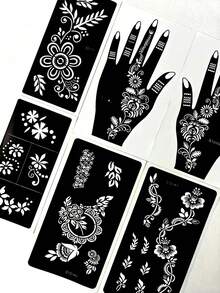 Juego de 6 plantillas de tatuaje de henna, plantilla de mano y plantilla floral, adecuado para vestir manos y Body, aplicable a escenarios de fiesta diarios y reutilizable