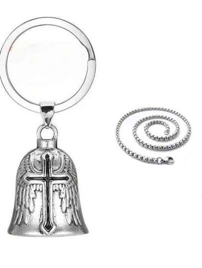 Timbre de motocicleta, amuleto de la suerte de timbre de motocicleta de acero inoxidable, gancho de timbre de motocicleta cromado, timbre de guardián de motocicleta, adecuado para accesorios de motocicleta o llaveros, timbre + llavero + cadena cada uno