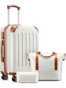 一套20英寸登机箱，尺寸22x14x9英寸，符合航空公司标准，硬壳带轮行李箱，TSA认证，旅行手提袋，是圣诞礼物的理想之选，必备旅行用品，大容量搬家收纳箱，秋季户外装备行李箱，拉杆箱，万向轮行李箱，旅行行李箱，硬壳行李箱，登机箱，男女旅行必备，适合度假、商务出行，大容量旅行必备，旅行配件，旅行收纳整理，旅行用品 - White Brown - 查看 2