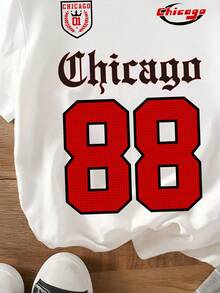 Young Boy Letter Print Round Neck Casual Loose T-Shirt - White - View 4