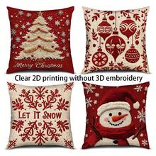 4 sztuki świątecznych, wesołych, czerwonych choinek, bałwanek, ozdoba, nadruk płatka śniegu, miękkie poliestrowe poszewki na poduszki, 45 x 45 cm (17,72 x 17,72 cala), zapięcie na zamek błyskawiczny, można prać w pralce, odpowiednie do wystroju domu, salonu, sypialni, werandy, ogrodu, na zewnątrz, dekoracji świątecznych