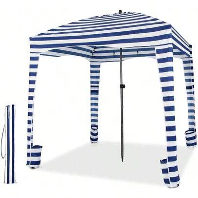 1.8 X 1.8M Foldable Beach Cabana Tent, Portable Beach Canopy With Carrying Bag, Detachable Sidewall, 8 Sandbags, - Outdoor Shade Instant Shelter Beach Patio Camping Picnic