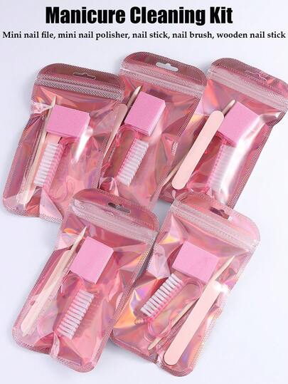 15/10/5/2/1 Pc Set Disposable Manicure Set | Manicure And Pedicure Set, Mini Nail File And Wooden Nail Stick Set, Double-Sided Nail File, Wooden Nail Pusher, Nail Cleaning Tools, Nail Art Supplies For DIY Nail Care