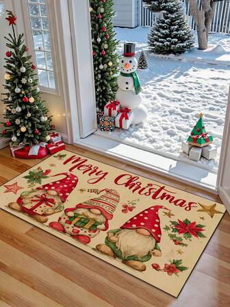 1 块圣诞地毯，圣诞元素地毯，防滑节日门垫，柔软、舒适、易于清洁，适合卧室、客厅、餐厅、浴室入口、洗衣房的家居装饰