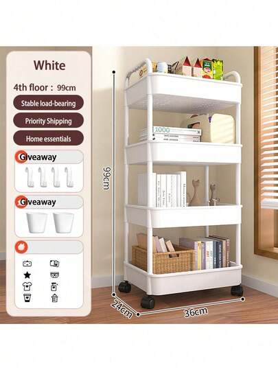 5-Tier Rolling Storage Cart, 2/3/4/5 Movable Layers Tool Cart With Handle, Bedroom Storage Rack, Household Kitchen Mobile Storage Shelves, Multi-Tier Organizer Rack, Suitable For Home Storage And Outdoor Camping, Applicable To Living Room, Kitchen, Bedroom, Bathroom