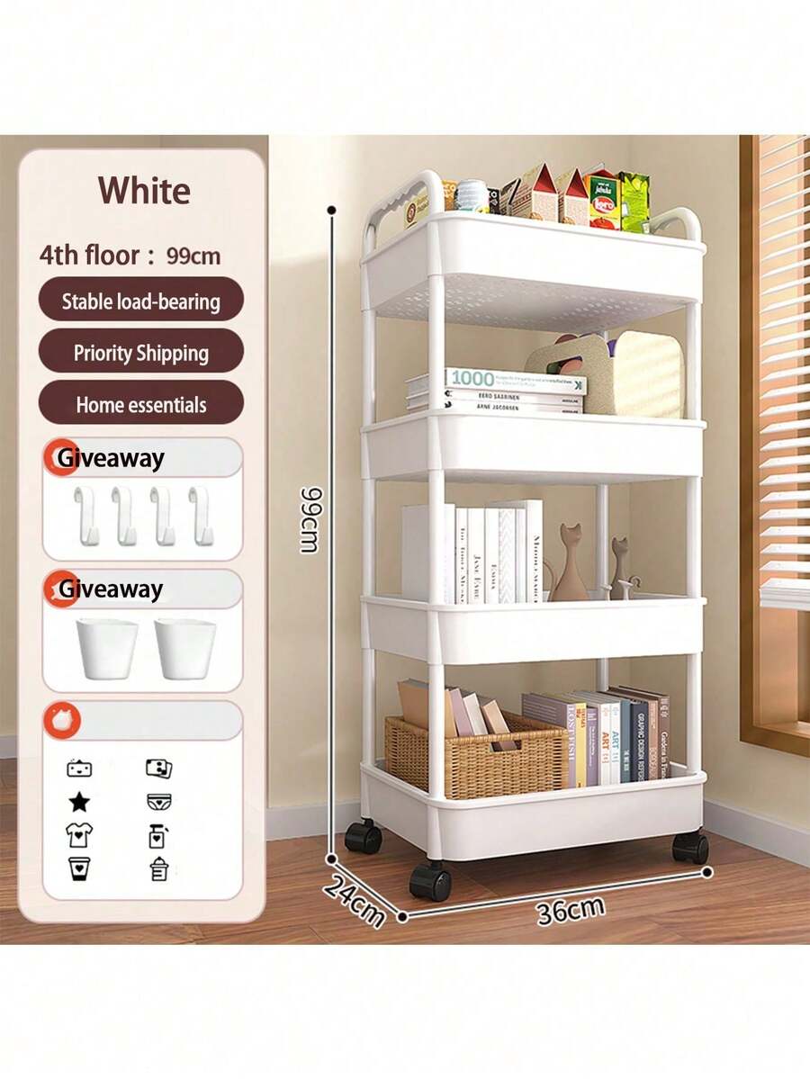 5-Tier Rolling Storage Cart, 2/3/4/5 Movable Layers Tool Cart With Handle, Bedroom Storage Rack, Household Kitchen Mobile Storage Shelves, Multi-Tier Organizer Rack, Suitable For Home Storage And Outdoor Camping, Applicable To Living Room, Kitchen, Bedroom, Bathroom